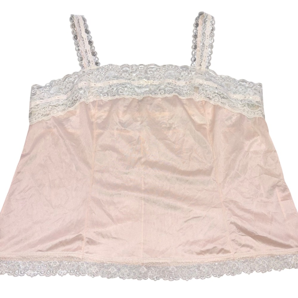 Vintage Lace Trim Camisole Lingerie Top 70s Womens 42 Peach Danbury 6220